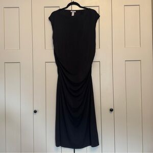 H&M Women’s Black Midi Dress | Size XL | Ruched Side Bodycon Elegant Minimalist